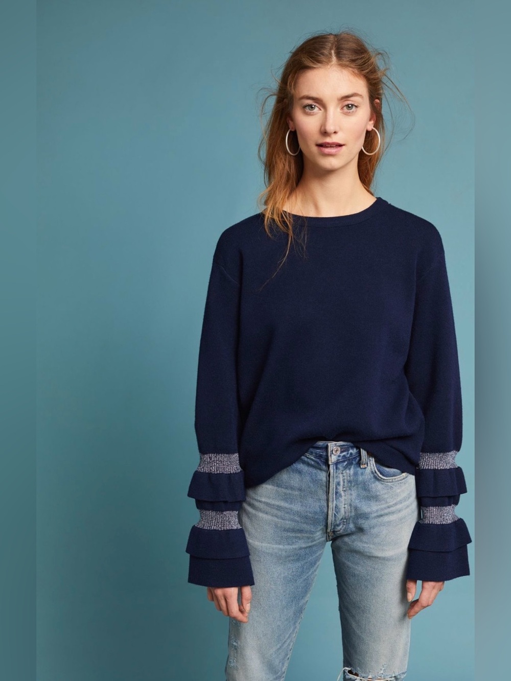 Anthropologie Moth Ruffle-Sleeve Boat Neck Pullover (Price Firm)